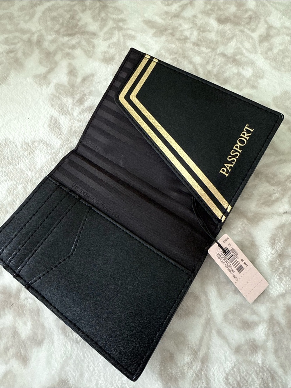 NEW Victoria's Secret Black Passport & Card Holder with Gold Accents
